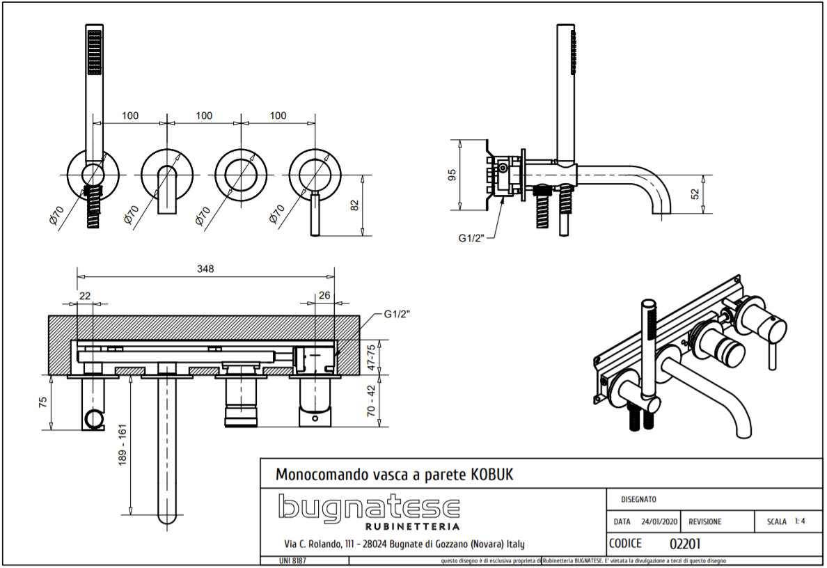 Bugnatese KOBUK Fal alatti kádcsaptelep kézizuhannyal