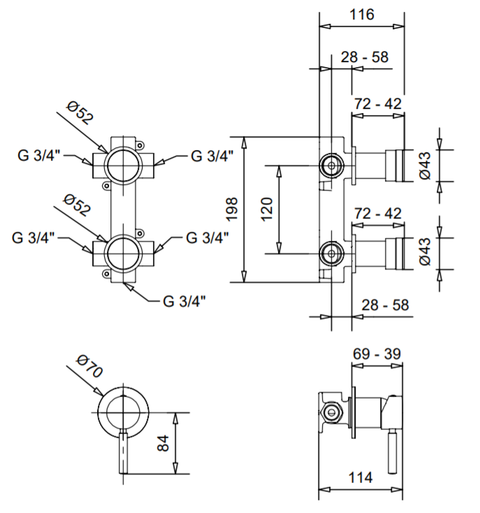 Bugnatese KOBUK Fal alatti 2 állású zuhanyváltó csempeszeleppel