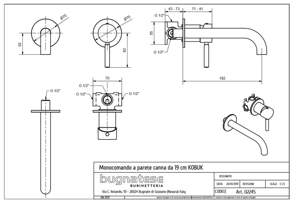 Bugnatese KOBUK Fal alatti mosdócsaptelep 19 cm-es kifolyóval