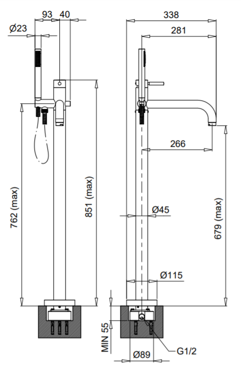 Bugnatese KOBUK Szabadonálló kádcsaptelep kézizuhannyal