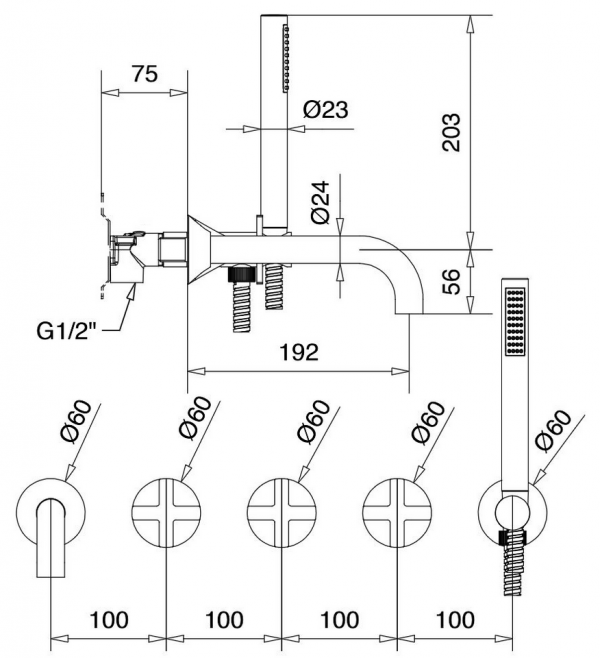 Bugnatese ORION Fal alatti rendszer kifolyóval és zuhanyszettel