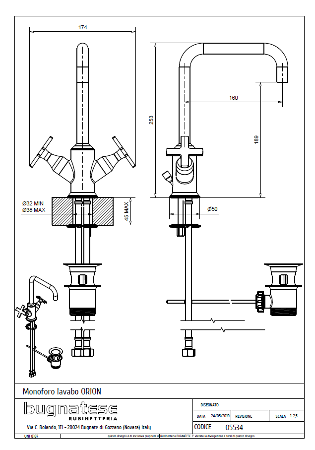 Bugnatese ORION Mosdócsaptelep leeresztővel