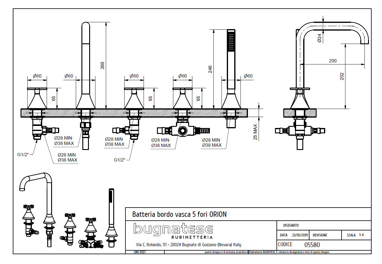 Bugnatese ORION Peremre szerelt 5 üléses kádcsaptelep
