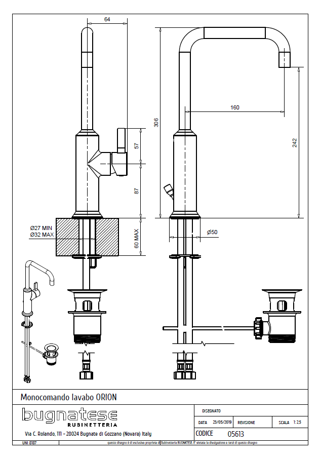 Bugnatese ORION Mosdócsaptelep leeresztővel