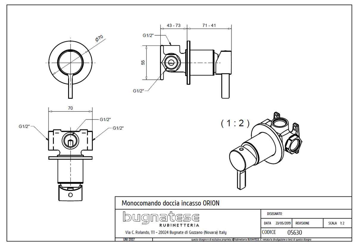 Bugnatese ORION Fal alatti zuhanycsaptelep