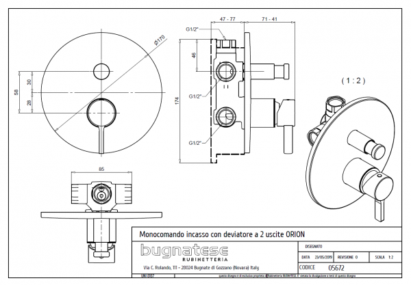 Bugnatese ORION Fal alatti váltós zuhanycsaptelep