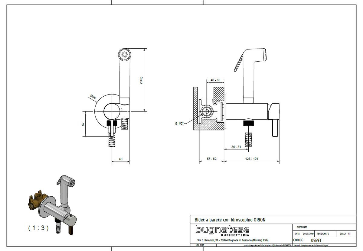 Bugnatese ORION Fal alatti bidé csaptelep