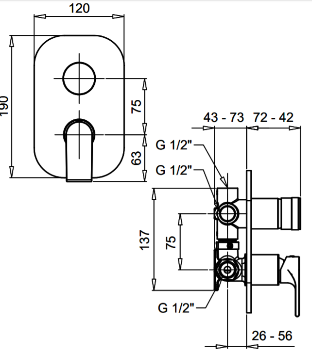 Bugnatese SIMPLE Fal alatti 3 állású zuhanycsaptelep