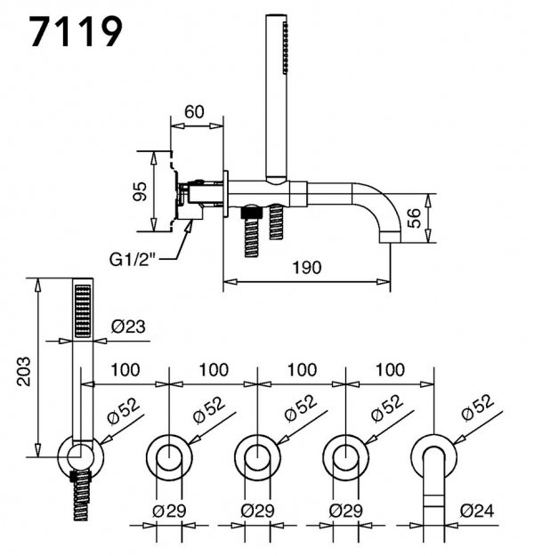 Bugnatese MOON Fal alatti rendszer kádbeömlővel és zuhanyszettel