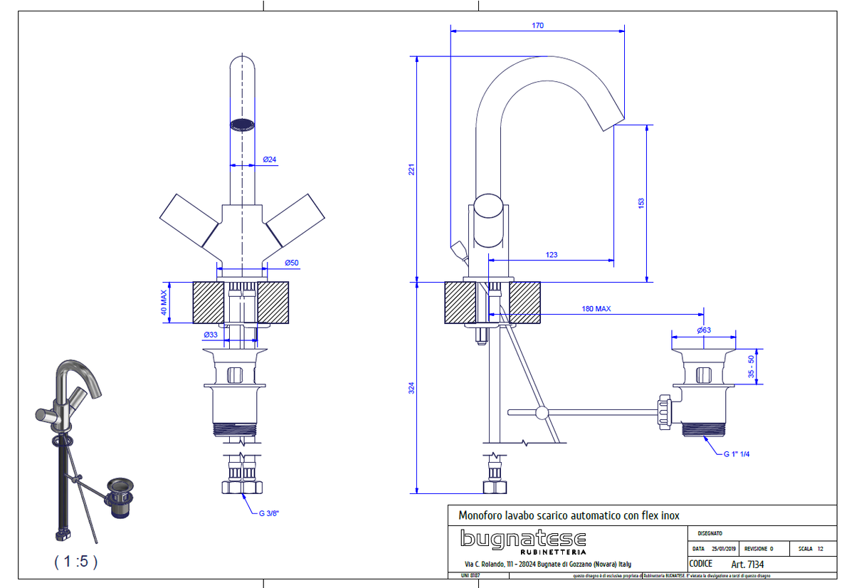 Bugnatese MOON Mosdócsaptelep leeresztővel