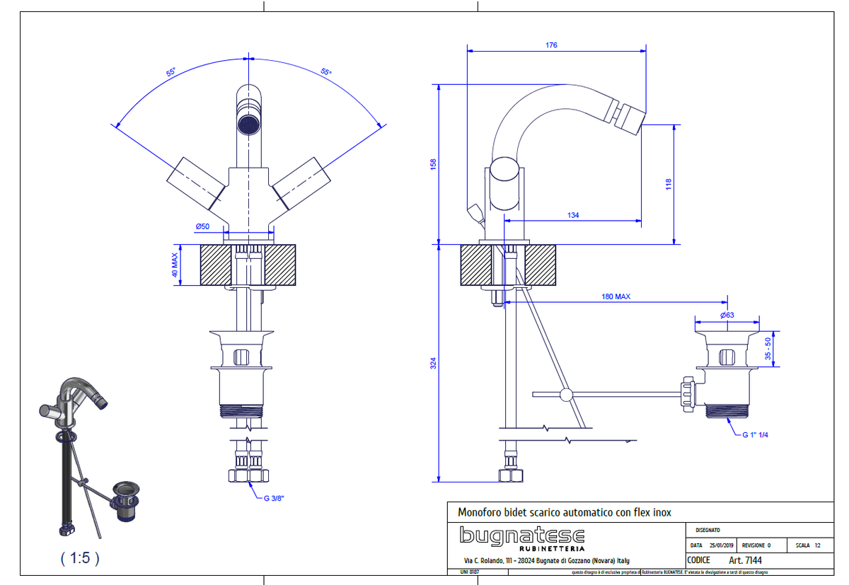 Bugnatese MOON Bidé csaptelep leeresztővel