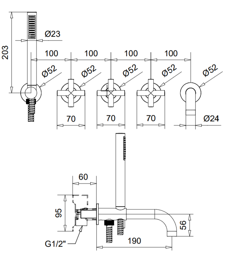 Bugnatese RODOS Fal alatti rendszer kifolyóval és zuhanyszettel