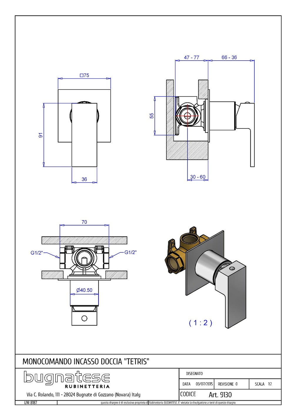 Bugnatese TETRIS Fal alatti zuhanycsaptelep
