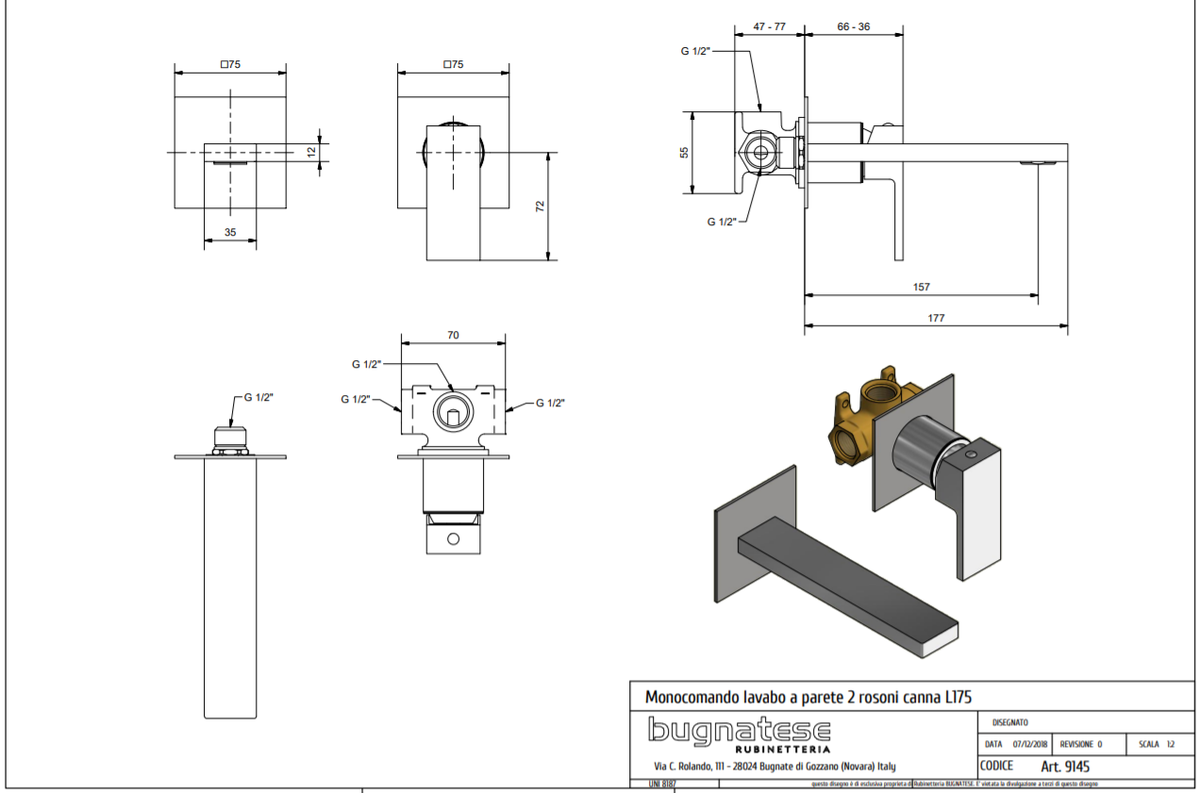Bugnatese TETRIS Fal alatti mosdócsaptelep 15,5 cm kifolyóval