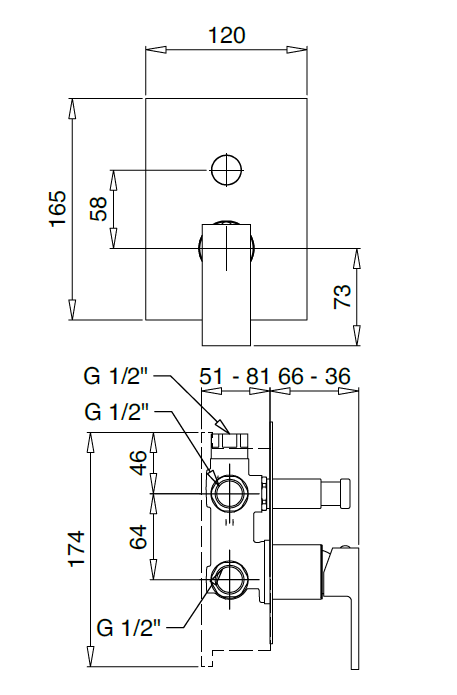 Bugnatese TETRIS Fal alatti váltós zuhanycsaptelep
