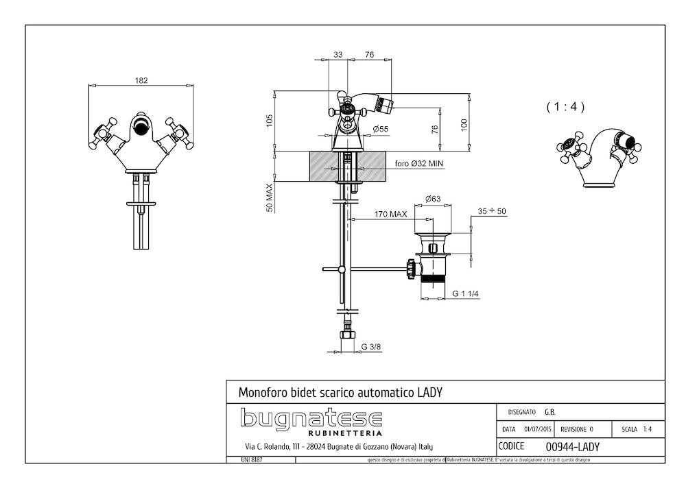 Bugnatese LADY Bidé csaptelep leeresztővel