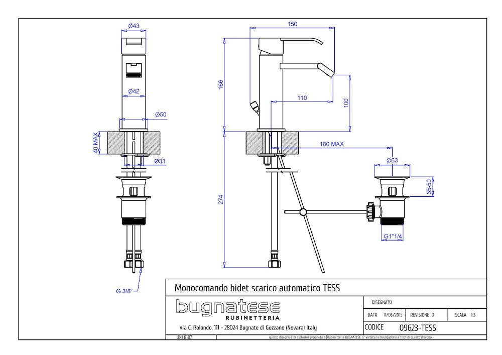 Bugnatese TESS Bidé csaptelep leeresztővel