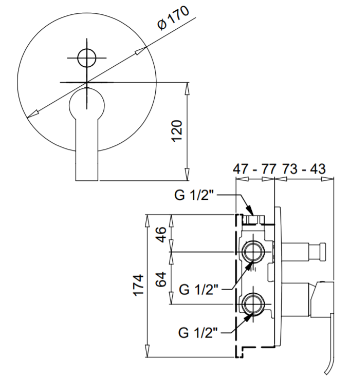Bugnatese TESS Fal alatti váltós zuhanycsaptelep