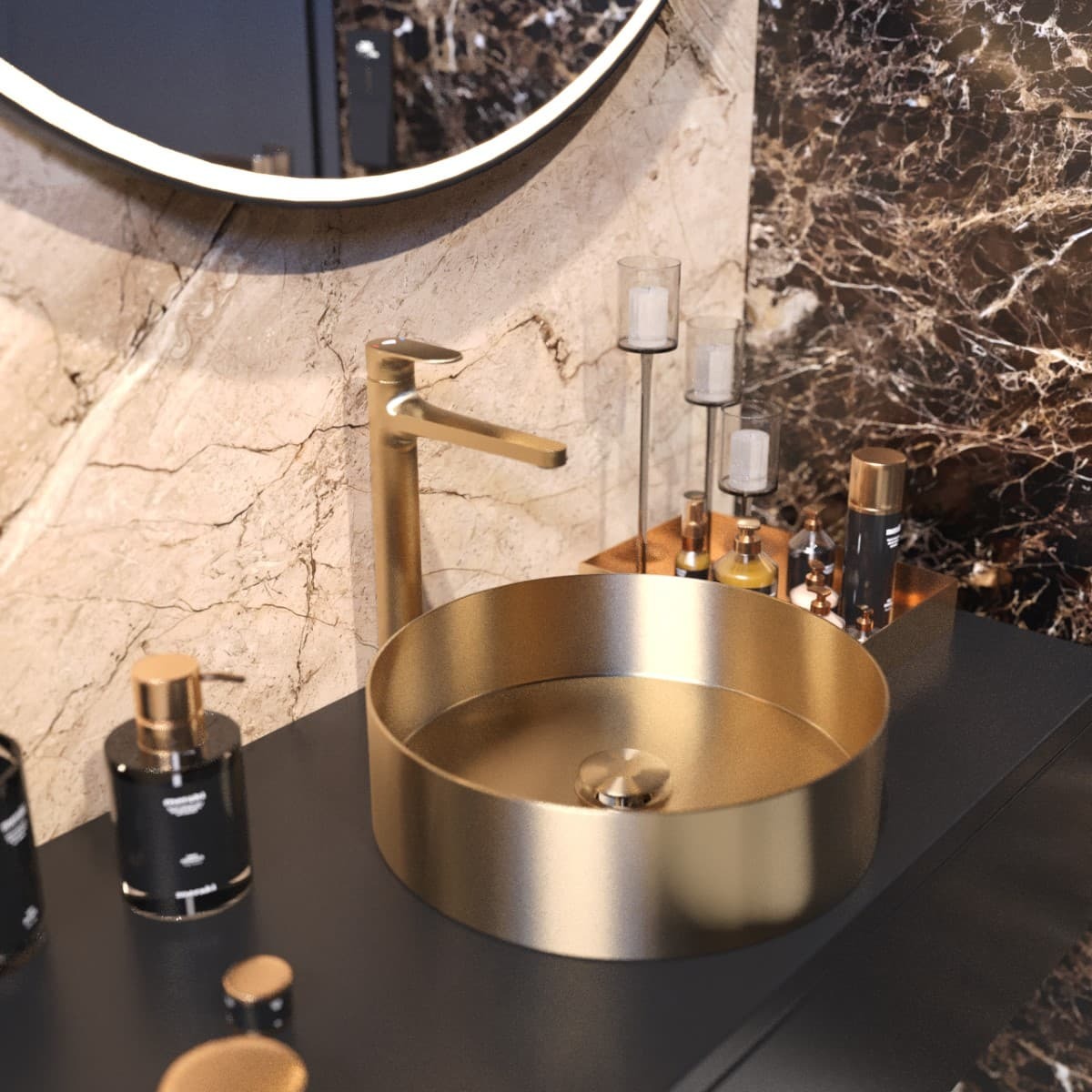 Mosdókagyló pultra arany Aurum 38x38 cm